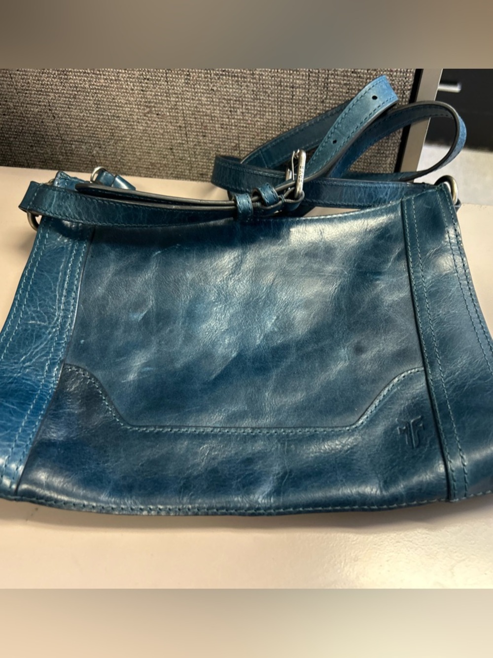 Frye Melissa dark teal leather zip crossbody purse bag
